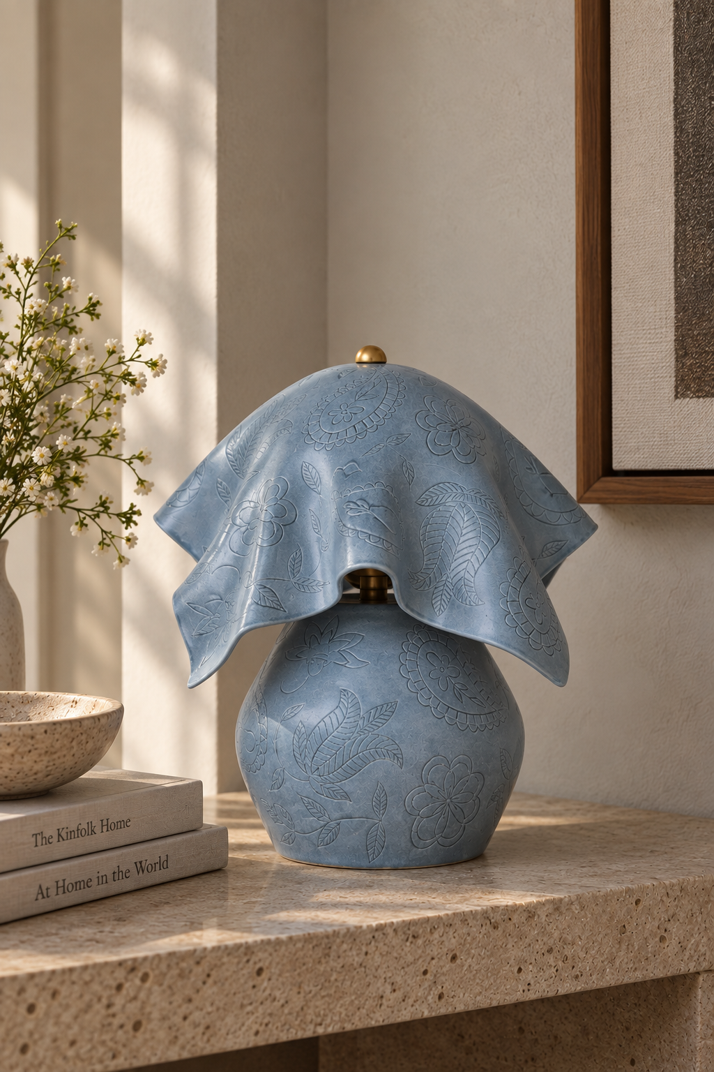 Denim Paisley Floral Lamp